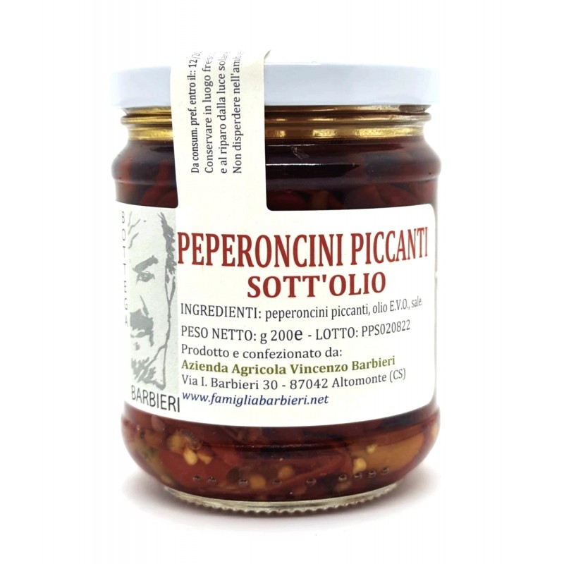 Peperoncini calabresi a falde piccanti in extravergine di Barbieri Altomonte